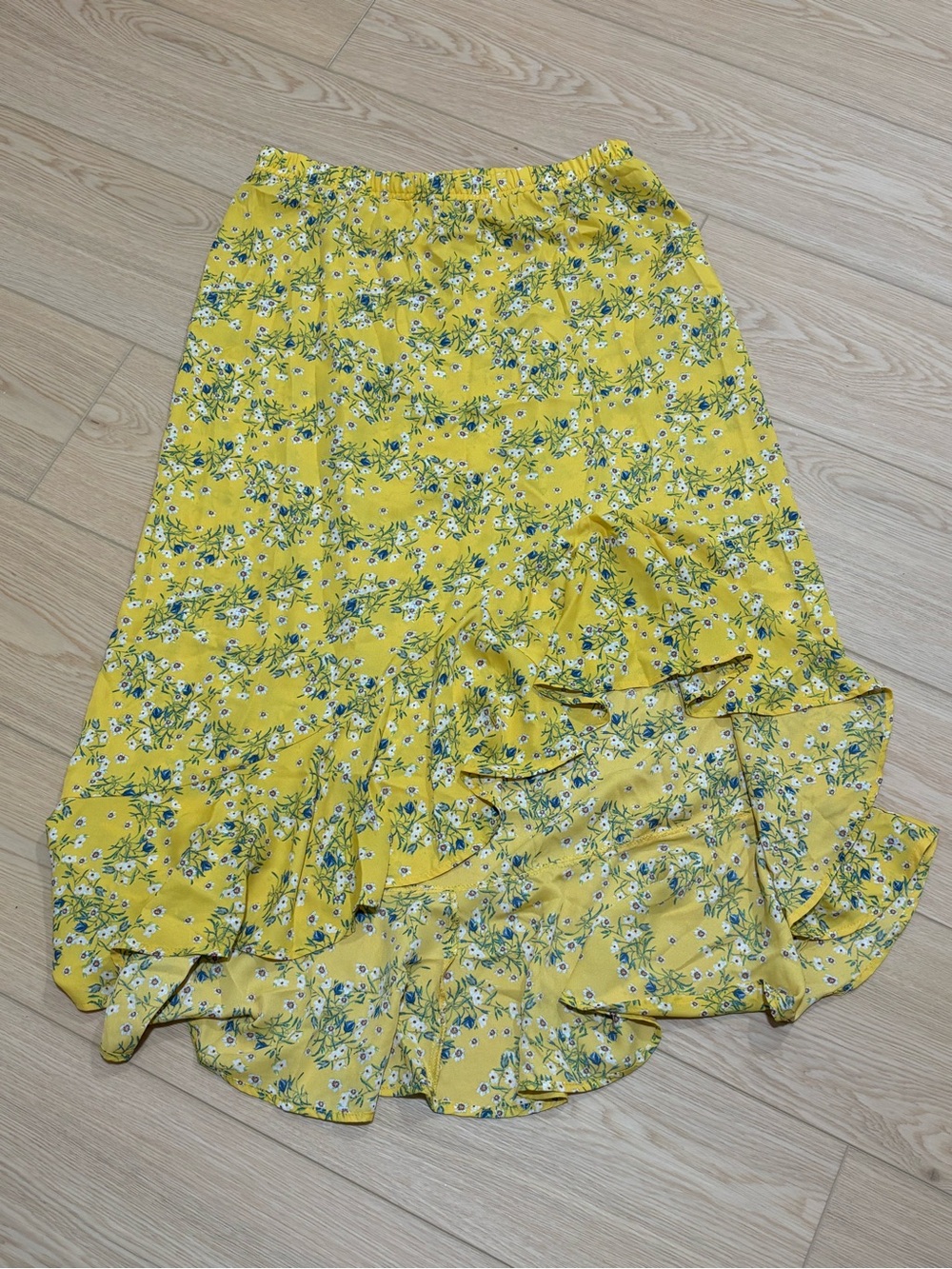 Max Studio Yellow Floral High-Low Ruffle Skirt